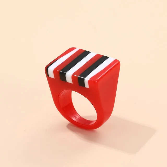 Striped- the Candy Striped Acrylic Boxy Ring