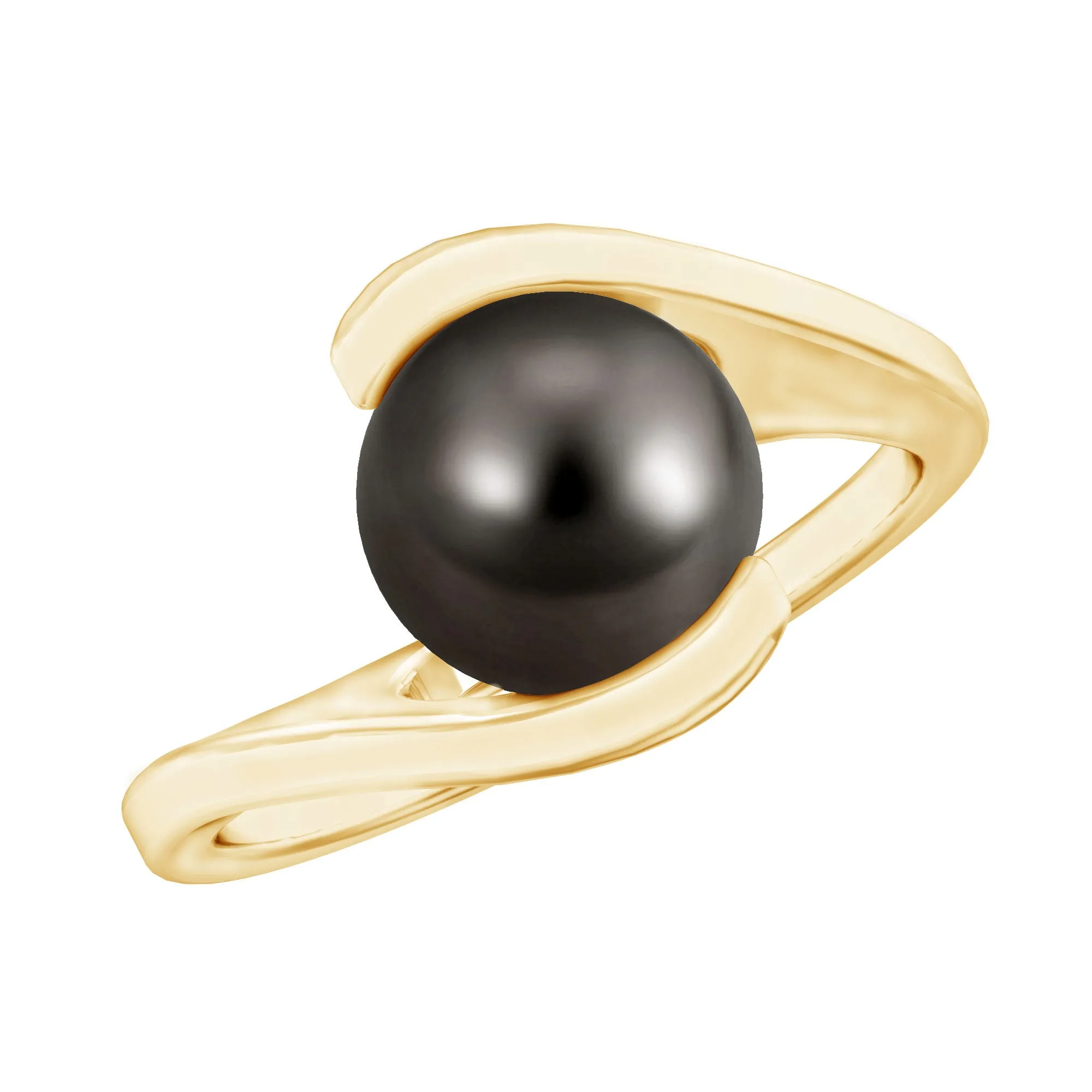 Tahitian Black Pearl Solitaire Bypass Engagement Ring in Gold