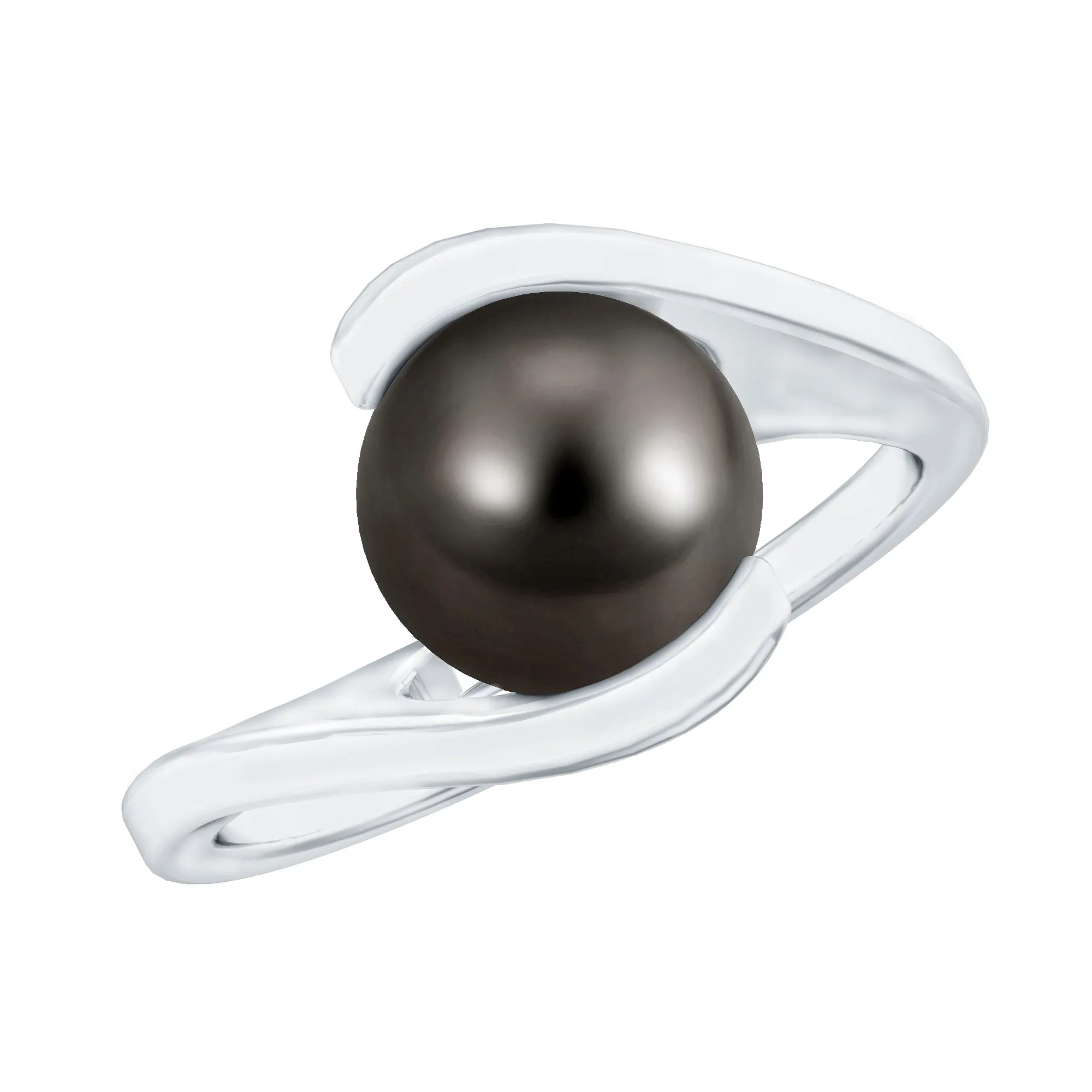 Tahitian Black Pearl Solitaire Bypass Engagement Ring in Gold