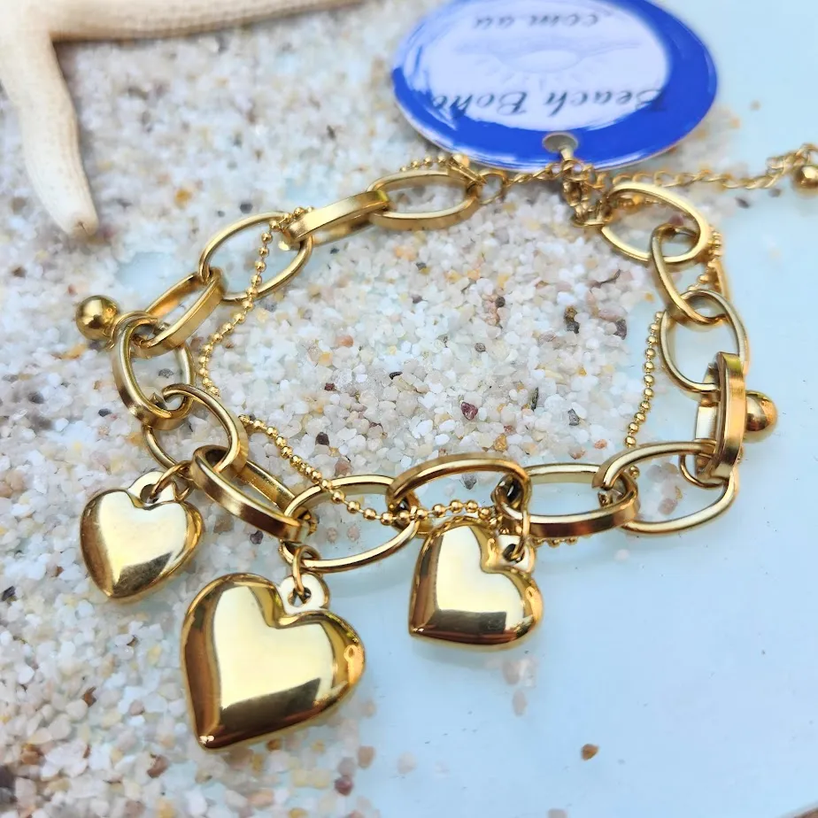 THREE HEARTS OF LOVE - 18 CT GOLD WATERPROOF CHAIN BRACELET