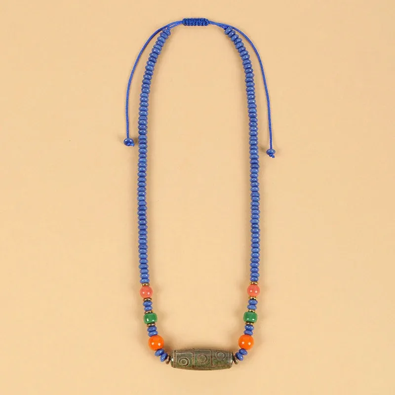 Tianzhu Agate Coral Necklace Tibetan Men and Women Retro Long Ethnic Style Collarbone Chain Tibetan Accessories