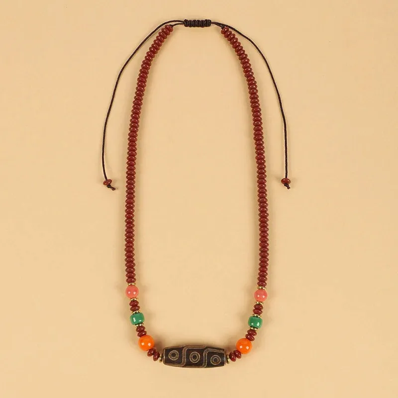 Tianzhu Agate Coral Necklace Tibetan Men and Women Retro Long Ethnic Style Collarbone Chain Tibetan Accessories