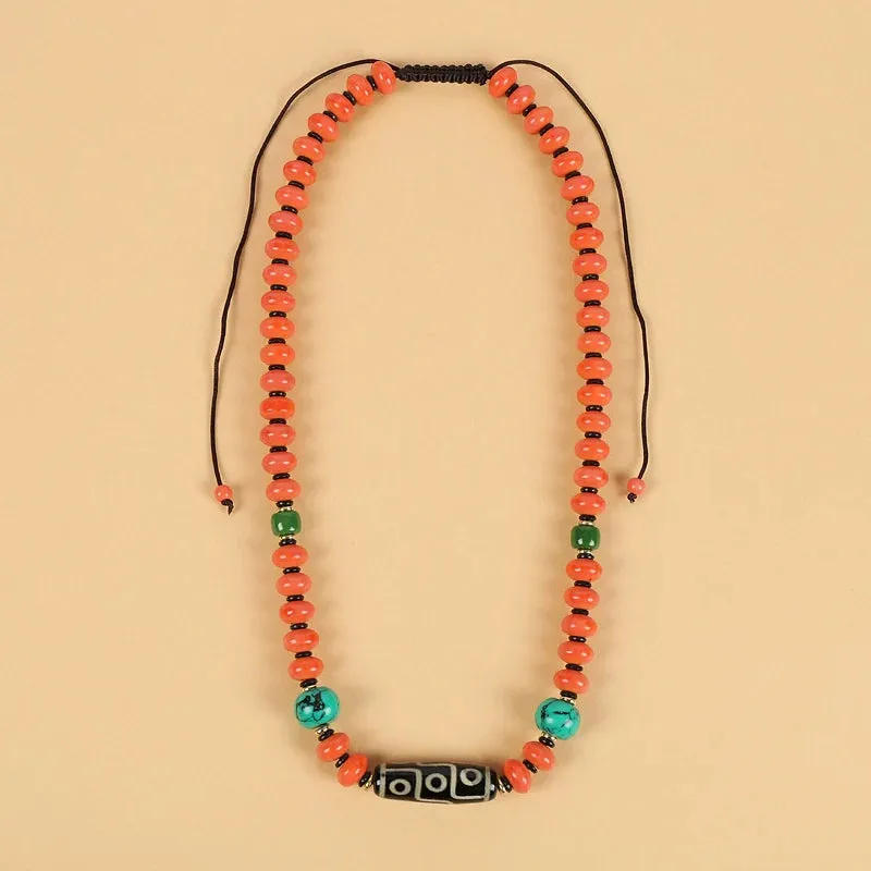 Tianzhu Agate Coral Necklace Tibetan Men and Women Retro Long Ethnic Style Collarbone Chain Tibetan Accessories