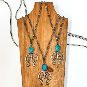 Tonya Yazzie | Navajo Handmade Sterling Silver Chain Necklace and Naja Pendant with Oval Kingman Turquoise Stone