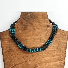 Trend Maker Three Strand Black Beaded Choker Necklace with Turquoise Beads