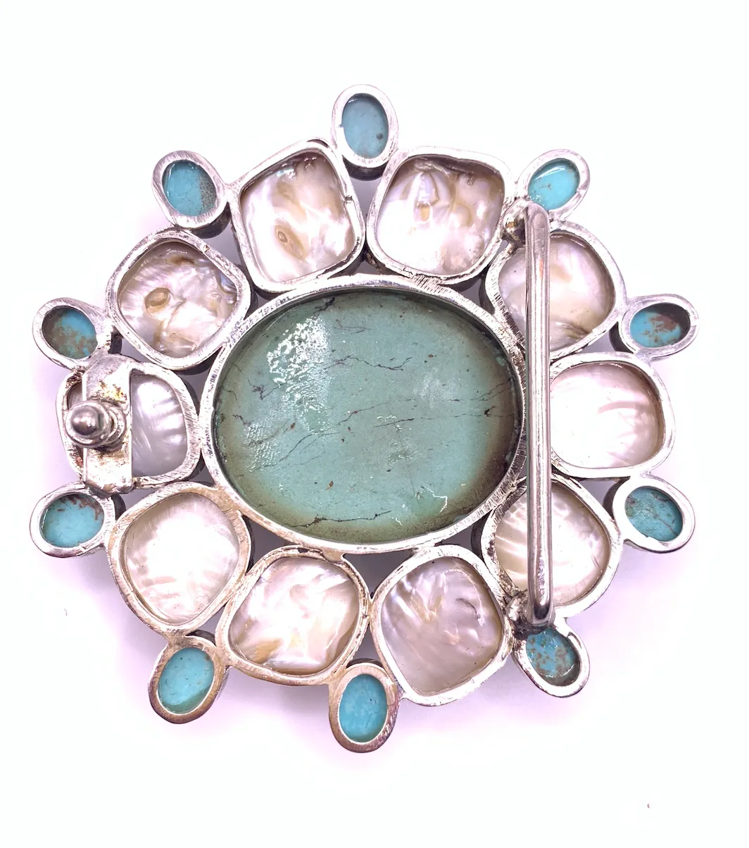 Turquoise and Pearl Belt Buckle