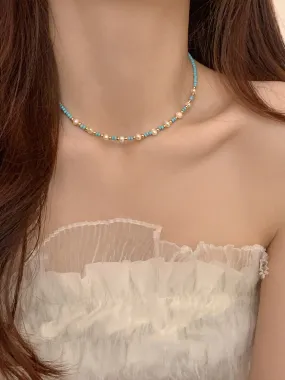 Turquoise Beaded and Pearl  Necklace