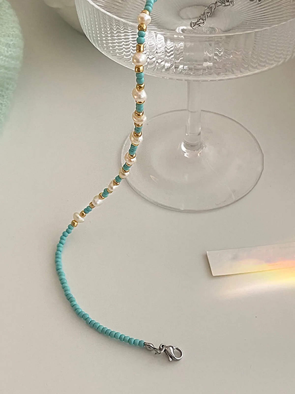 Turquoise Beaded and Pearl  Necklace