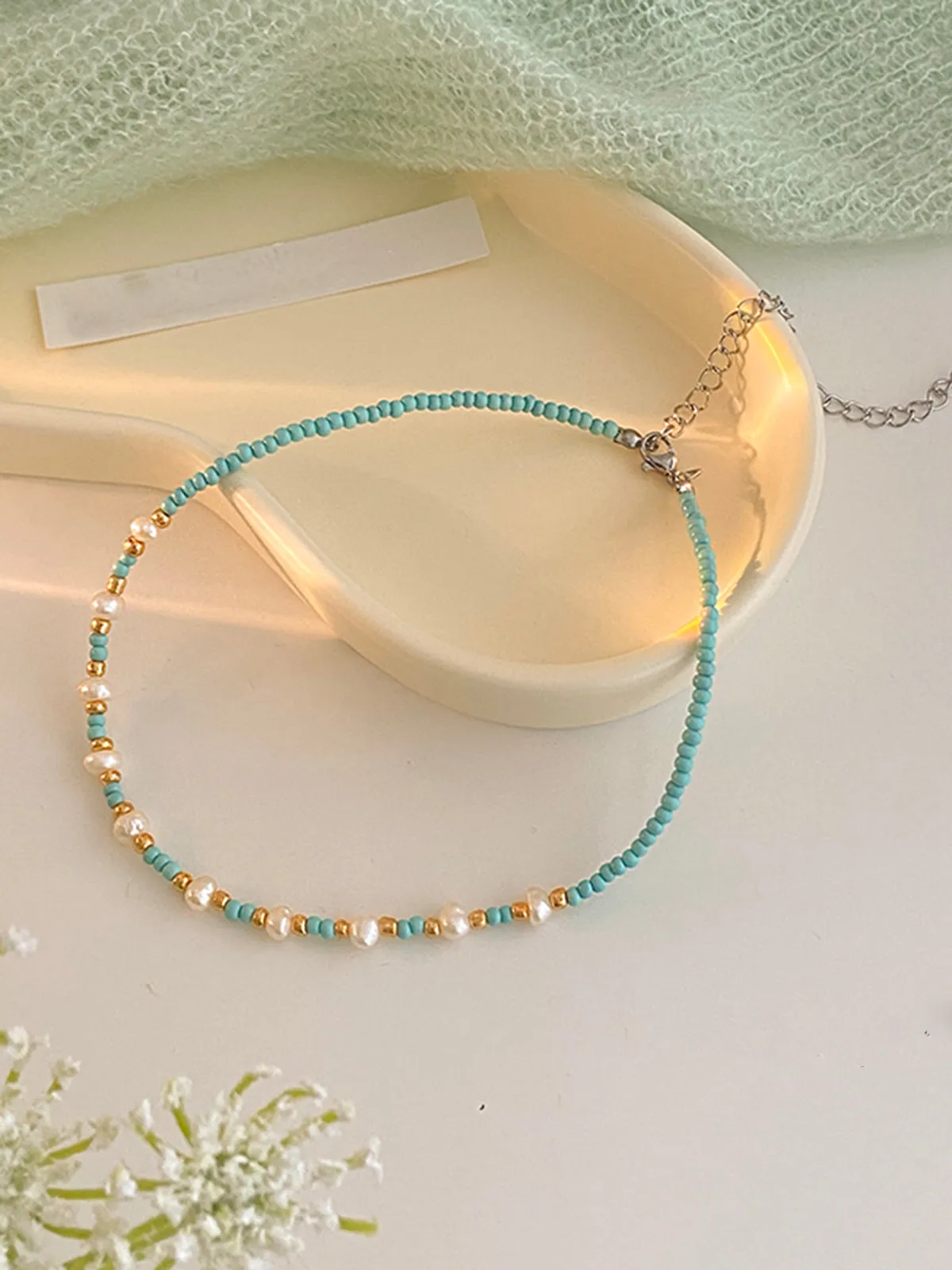 Turquoise Beaded and Pearl  Necklace