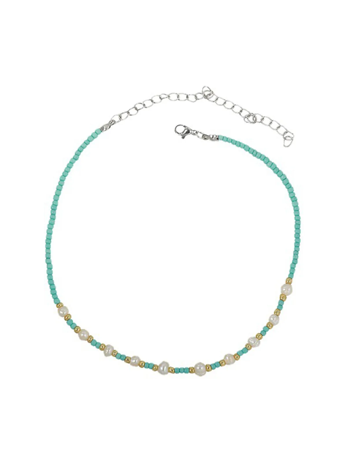 Turquoise Beaded and Pearl  Necklace