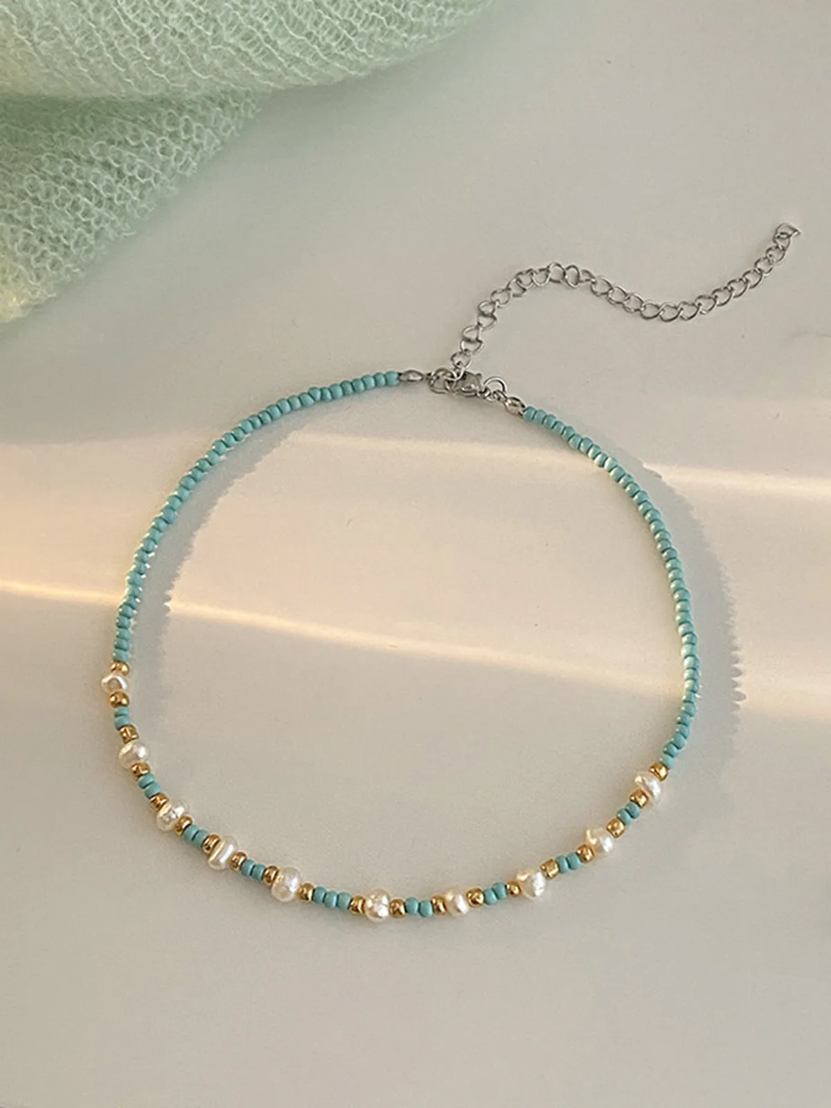 Turquoise Beaded and Pearl  Necklace