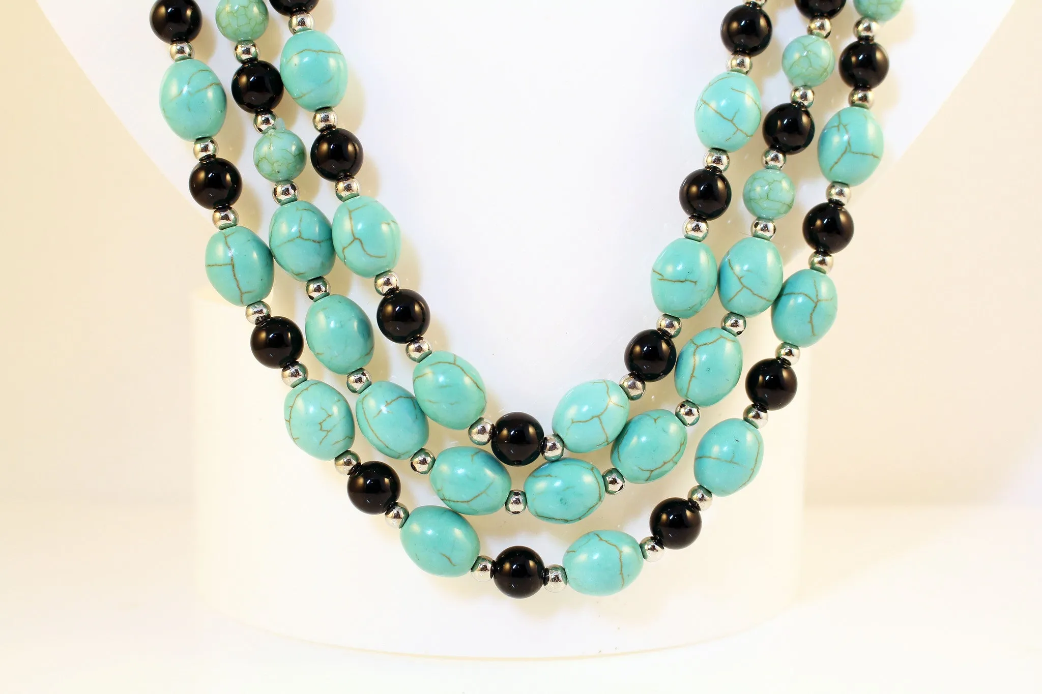 Turquoise, Beaded Layered Necklace & Earrings Set