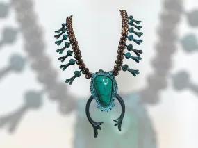 Turquoise Brass Squash Blossom Necklace