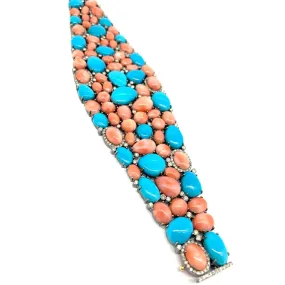 Turquoise Diamond and Coral Bracelet