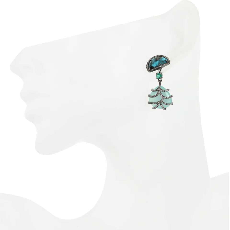 Turquoise, Emerald and Peardrop Chalcedony Earrings