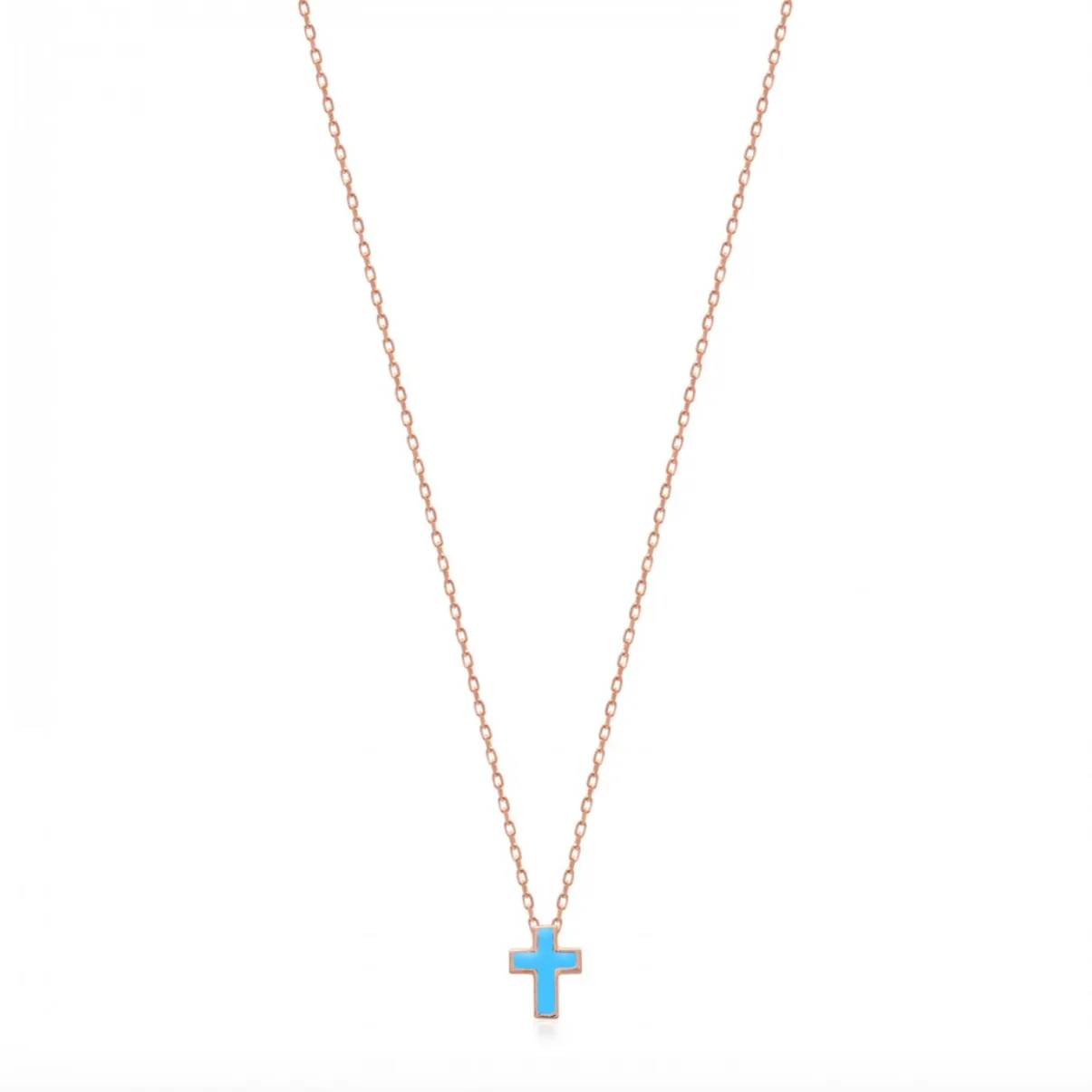 Turquoise Enamel Necklace Rose Gold 925