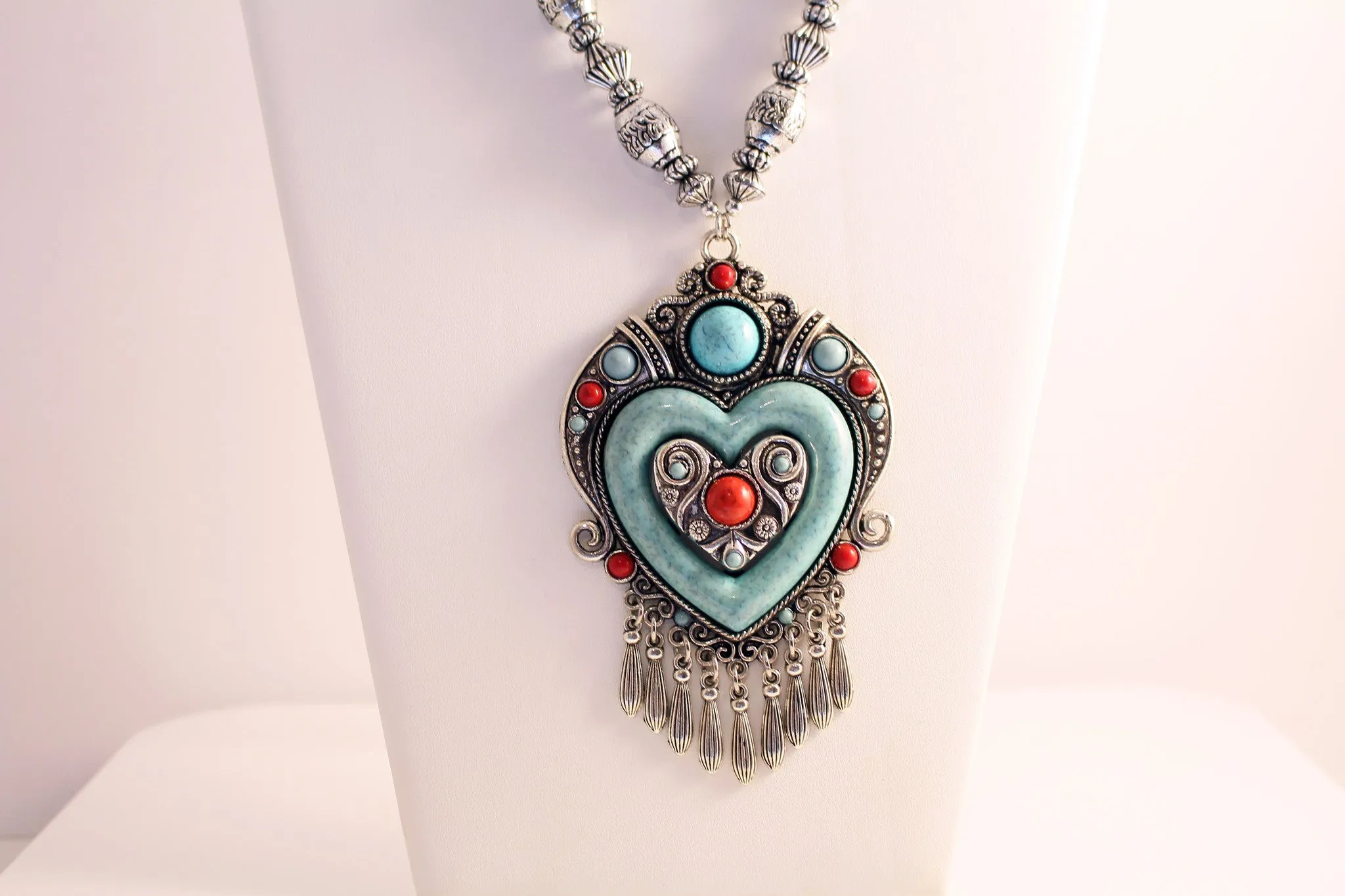 Turquoise Heart, Statement Necklace & Earrings Set