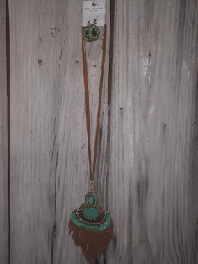 Turquoise/Brown Leather Tassel Necklace