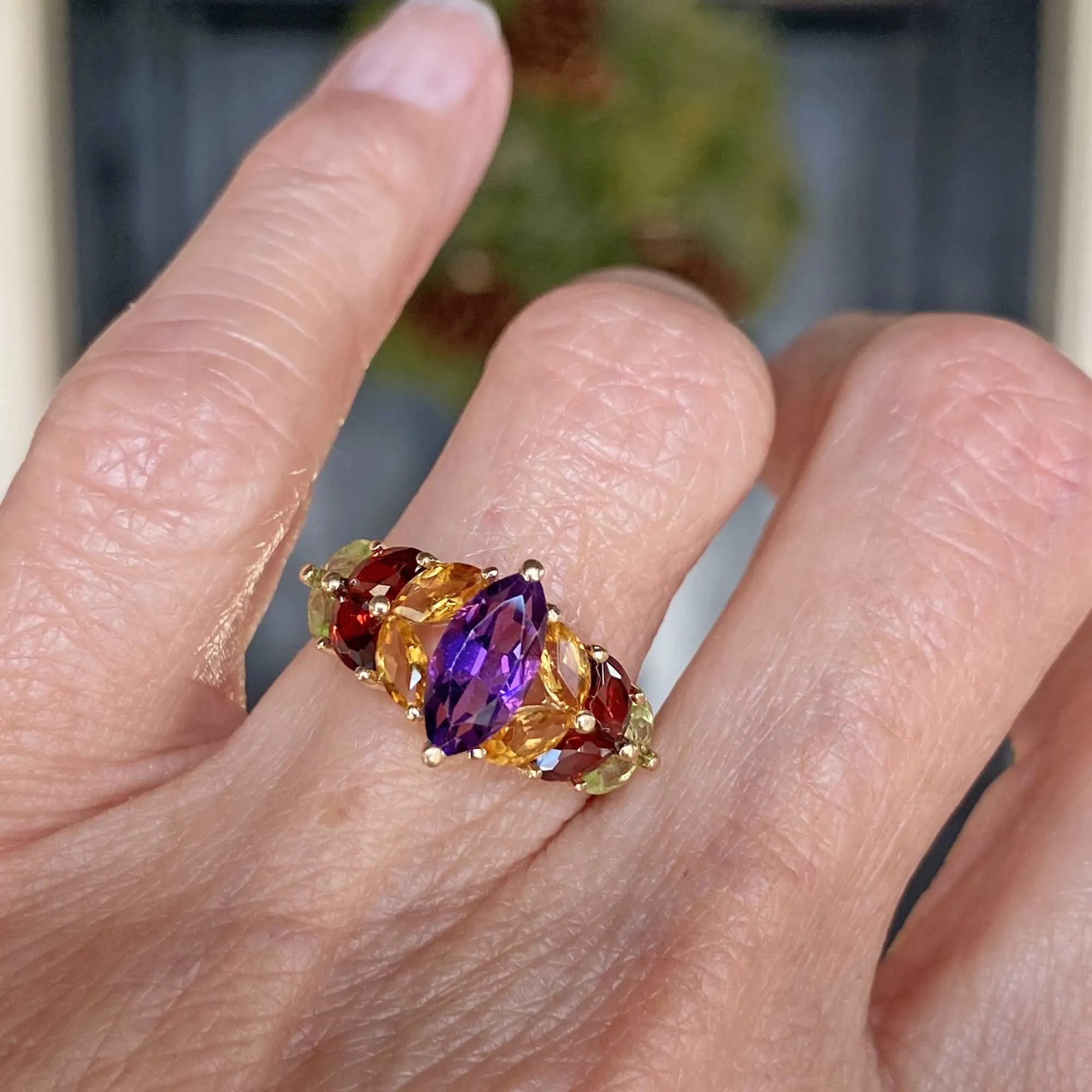 Vintage 14K Gold Multi Gemstone Cluster Ring