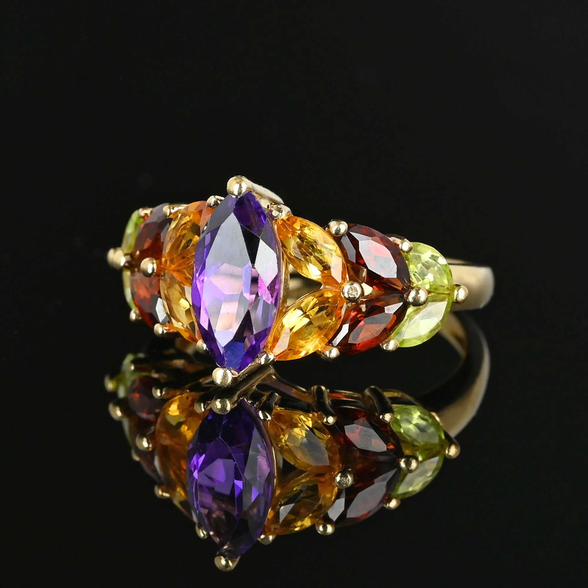 Vintage 14K Gold Multi Gemstone Cluster Ring