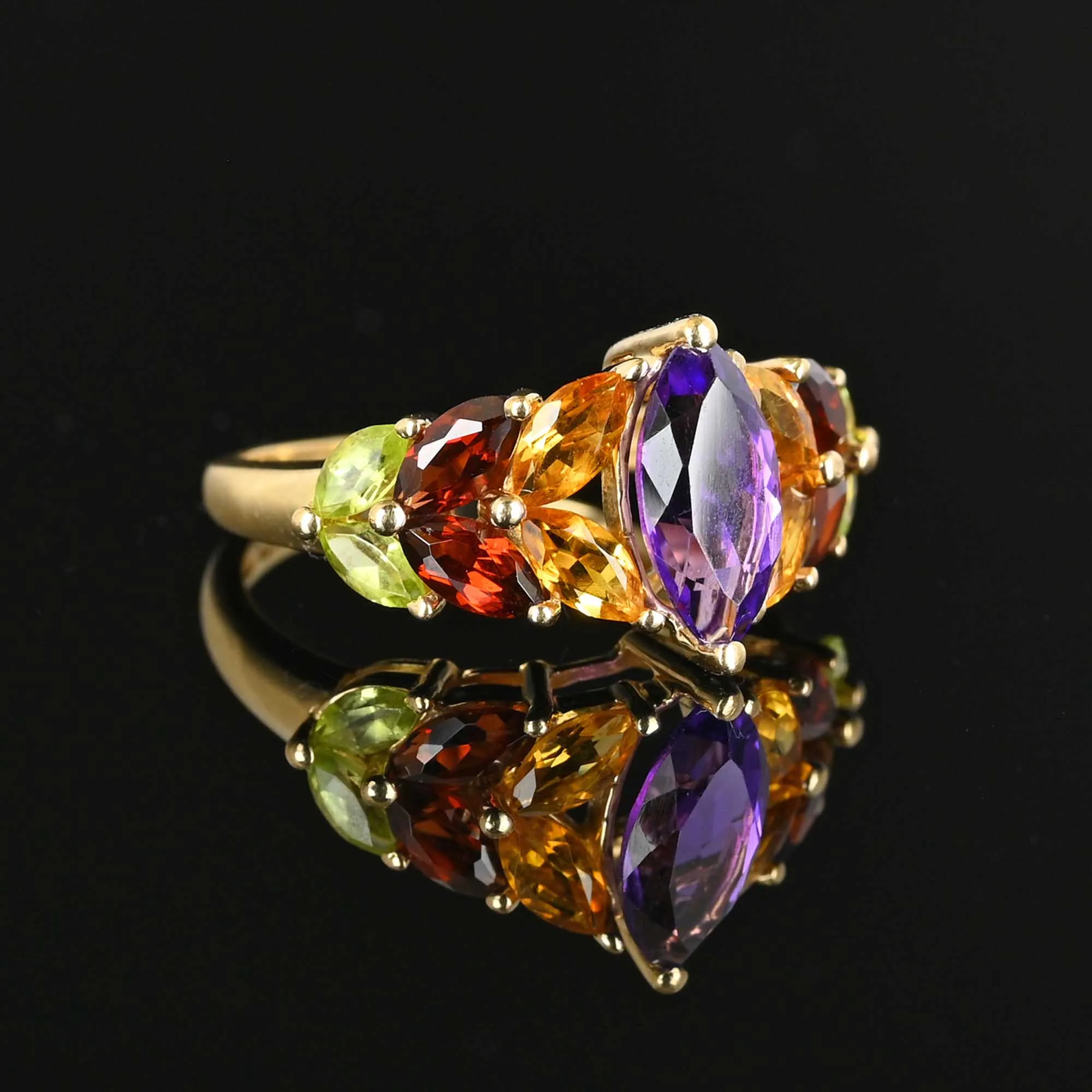 Vintage 14K Gold Multi Gemstone Cluster Ring