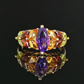 Vintage 14K Gold Multi Gemstone Cluster Ring