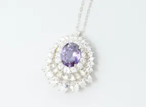 Vintage Amethyst CZ Art Deco Sterling Silver Long Chain Necklace