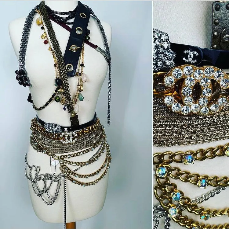 Vintage Chanel 00T 2000 Multicolor Skinny Python Snakeskin Belt Sz 80/32