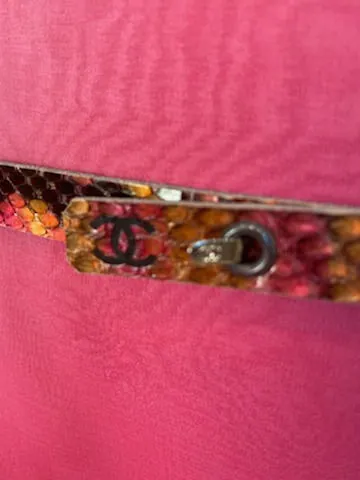 Vintage Chanel 00T 2000 Multicolor Skinny Python Snakeskin Belt Sz 80/32
