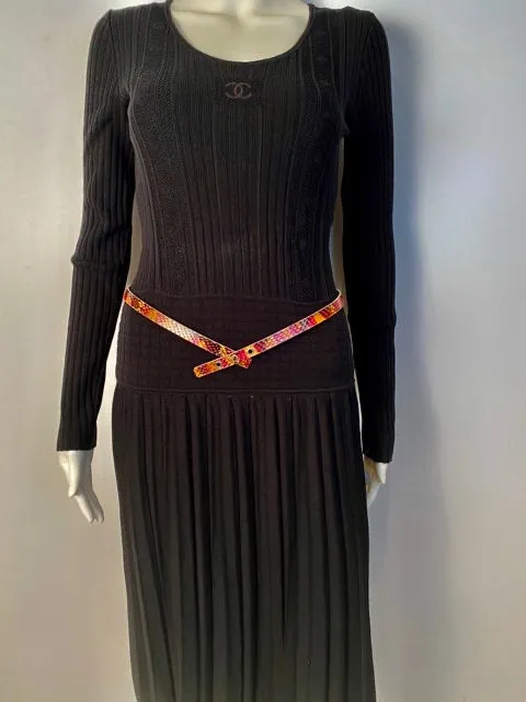 Vintage Chanel 00T 2000 Multicolor Skinny Python Snakeskin Belt Sz 80/32