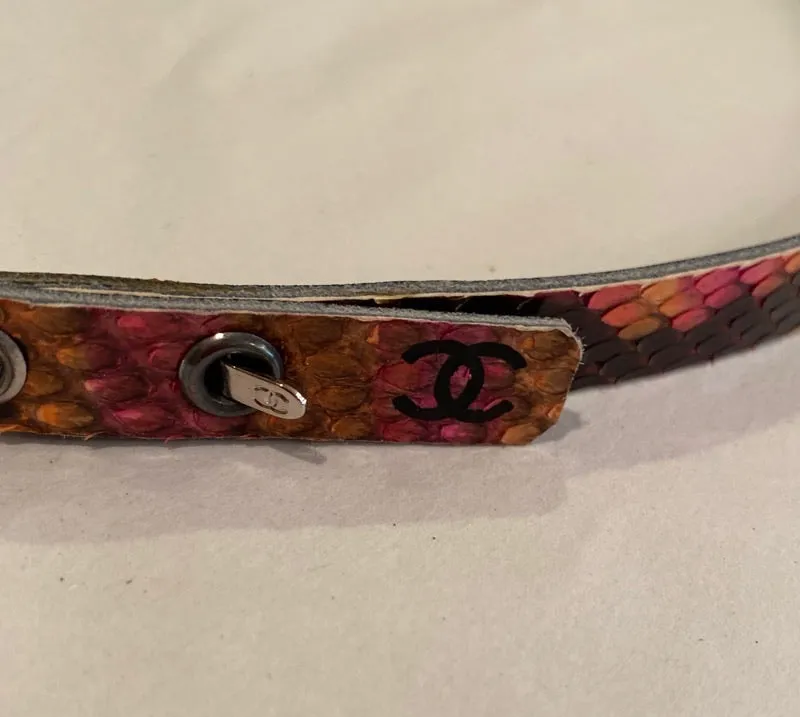 Vintage Chanel 00T 2000 Multicolor Skinny Python Snakeskin Belt Sz 80/32