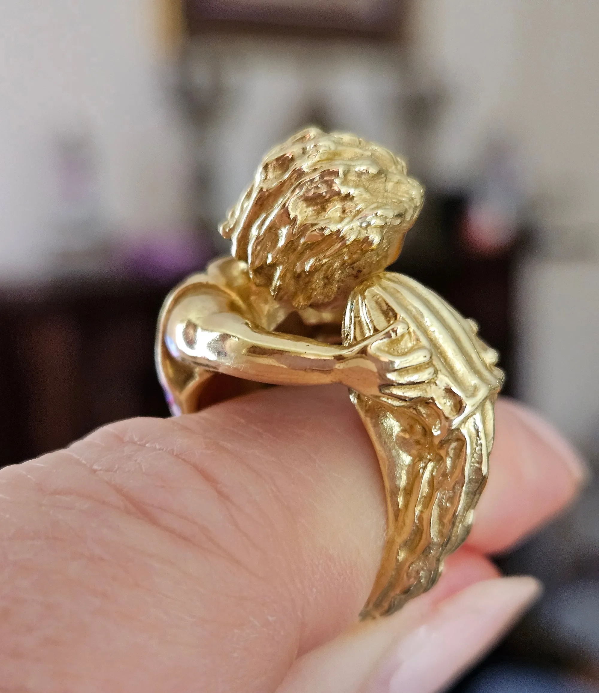 Vintage David Webb’s Aquarius Zodiac 18K Yellow Gold Green Enamel Ring, 1970s