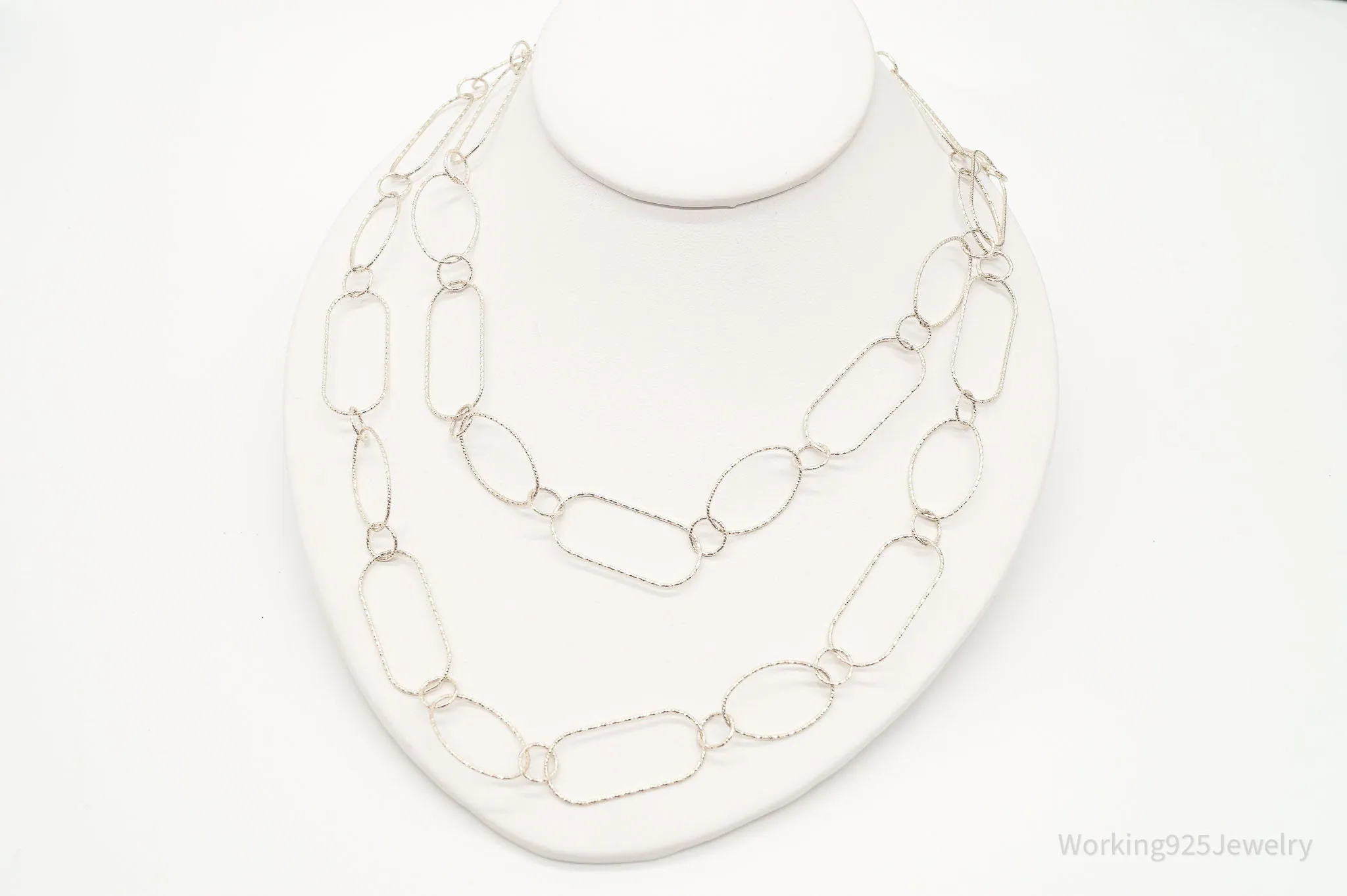 Vintage Designer Silpada Oval Link Textured Sterling Silver Necklace - 38"