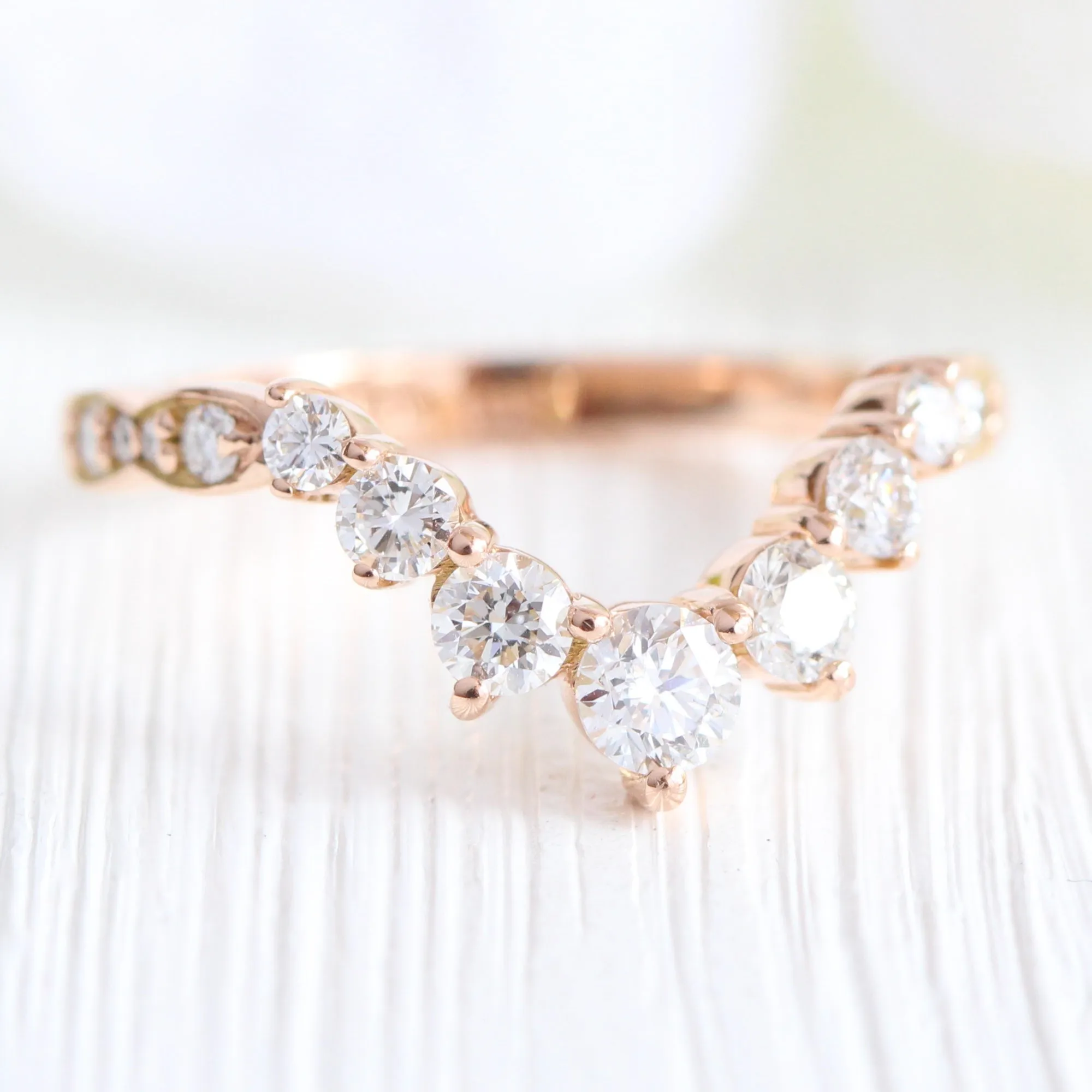 Vintage Floral Oval Ring Bridal Set w/ Peach Sapphire and Large 7 Diamond Scalloped Band