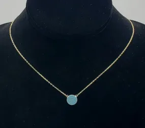 Vintage Gold Tone Turquoise Color Studded Pendant Chain Necklace - 15   2"