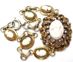 Vintage Hand Carved Cameo Bracelet 8"