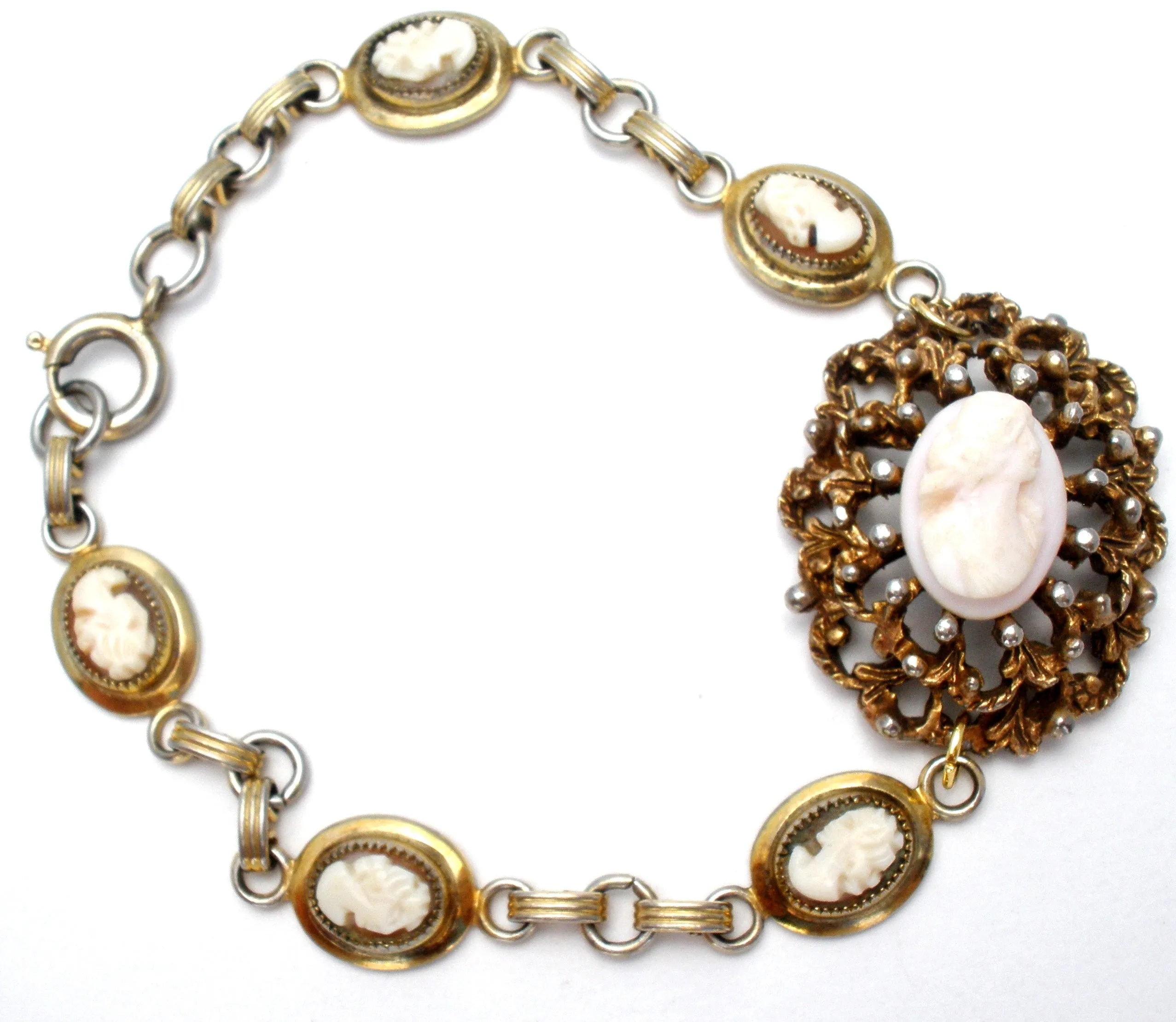 Vintage Hand Carved Cameo Bracelet 8"