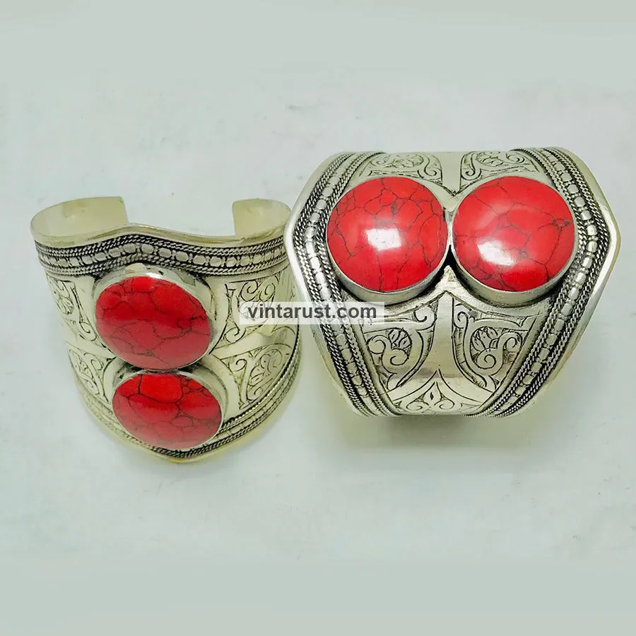 Vintage Red Coral Gemstone Adjustable Bracelet