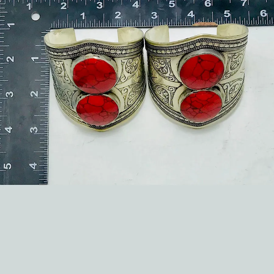 Vintage Red Coral Gemstone Adjustable Bracelet