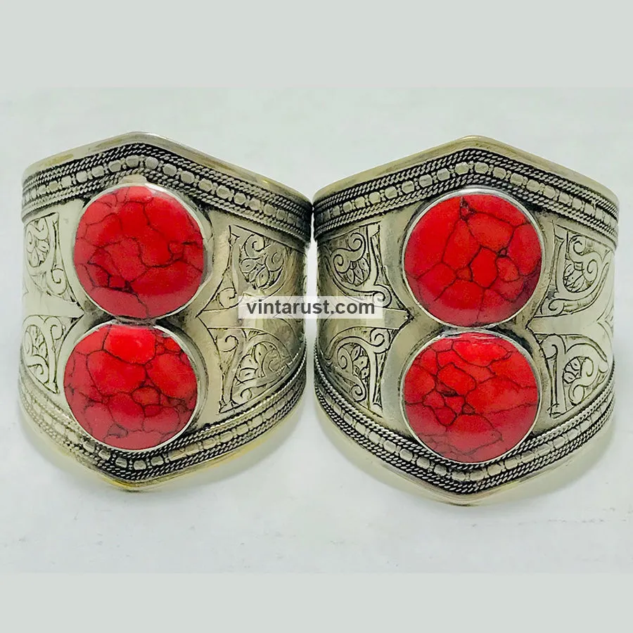 Vintage Red Coral Gemstone Adjustable Bracelet