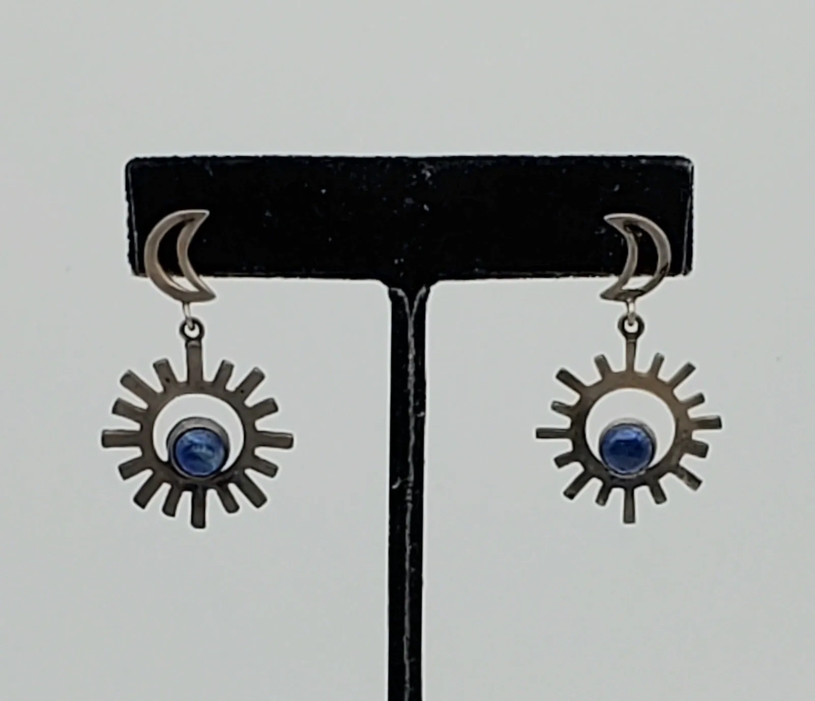 Vintage Sun and Moon Lapis Lazuli Sterling Silver Dangle Earrings