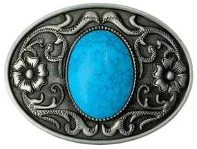 Western Belt Buckle with Blue Center Stone