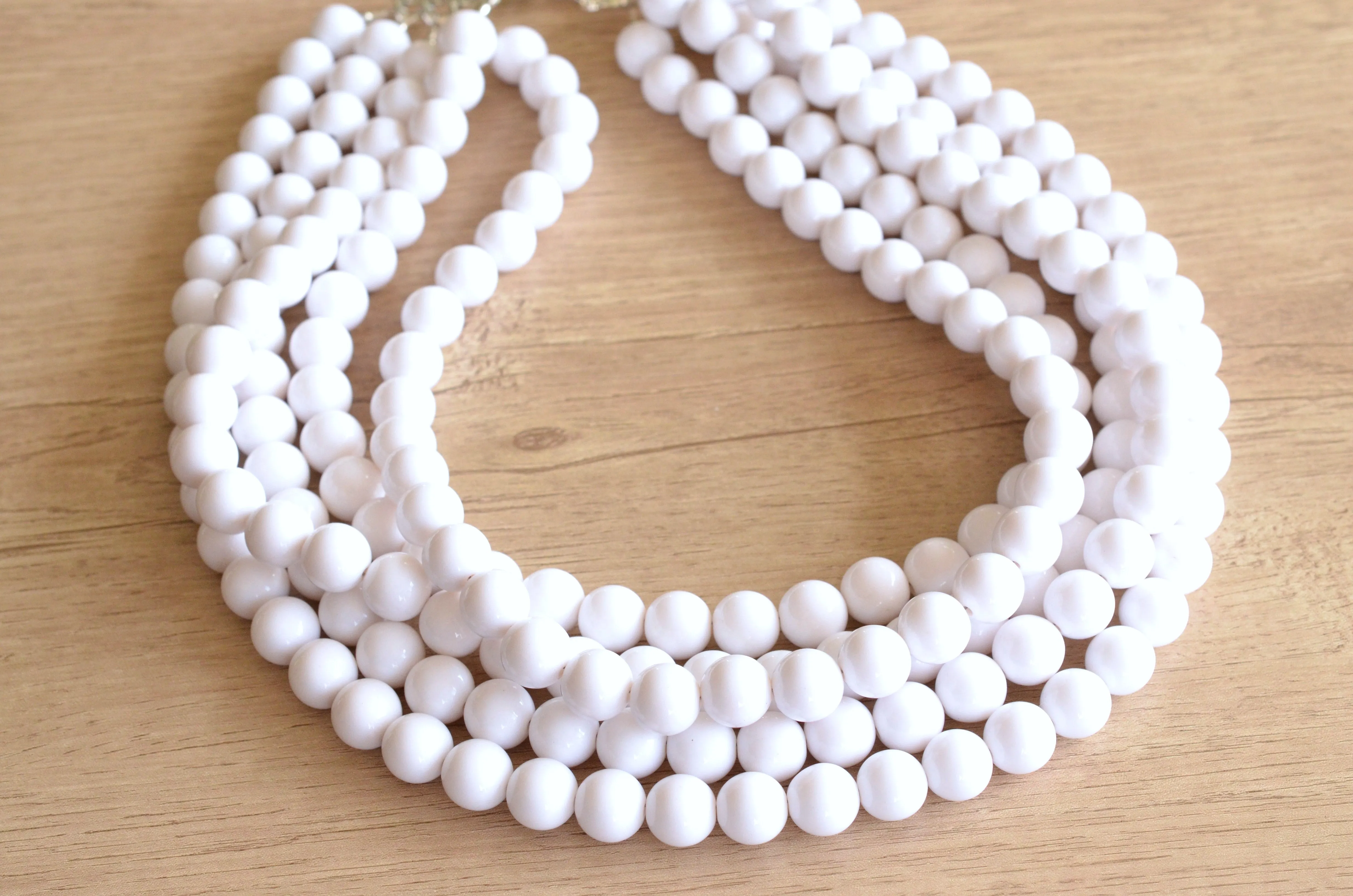 White Acrylic Big Bead Chunky Multi Strand Statement Necklace - Alana