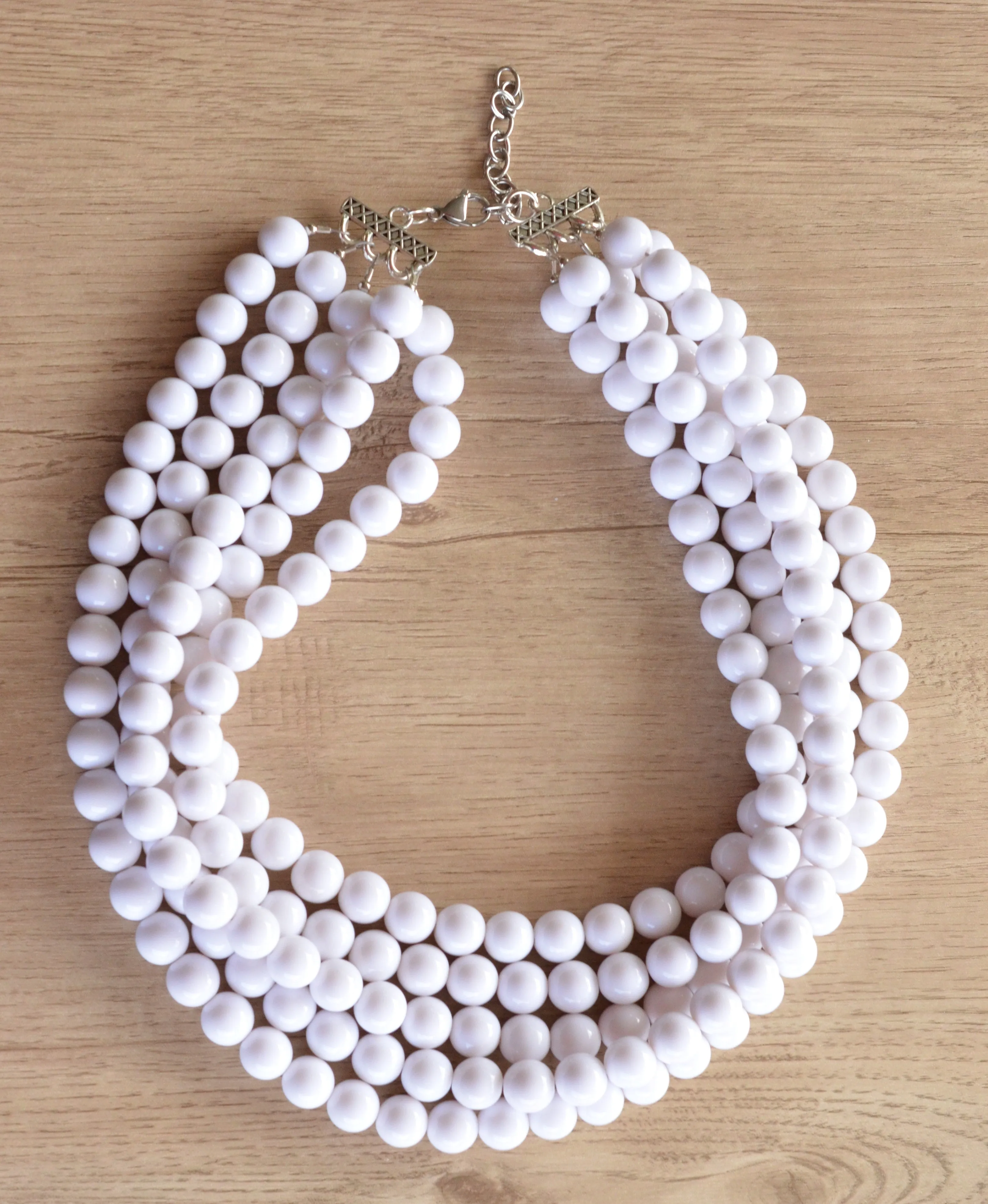 White Acrylic Big Bead Chunky Multi Strand Statement Necklace - Alana