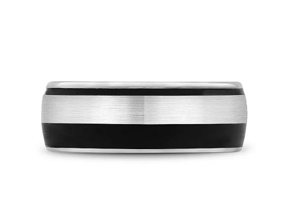 White Gold and Black Carbon Men's Wedding Band