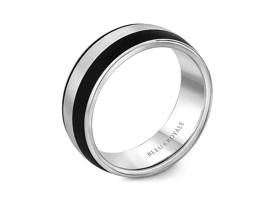 White Gold and Black Carbon Men's Wedding Band