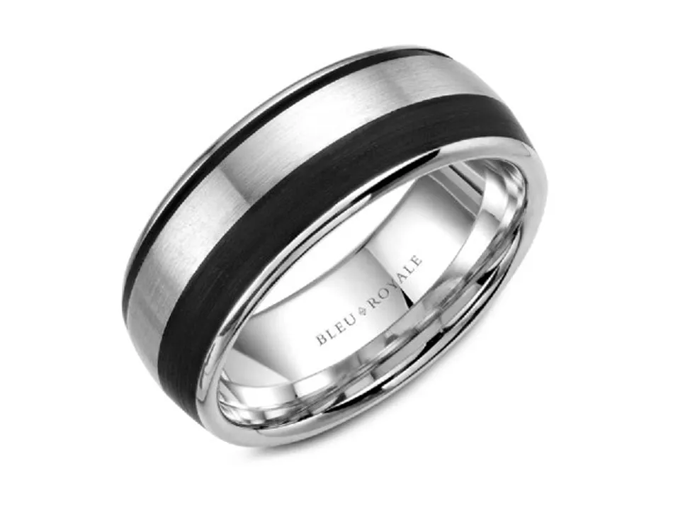 White Gold and Black Carbon Men's Wedding Band