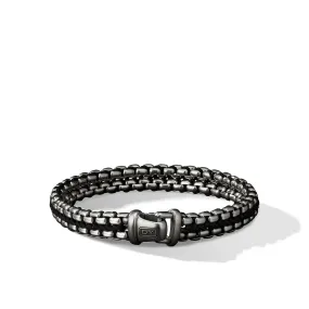Woven Box Chain Bracelet in Sterling Silver with Black Nylon