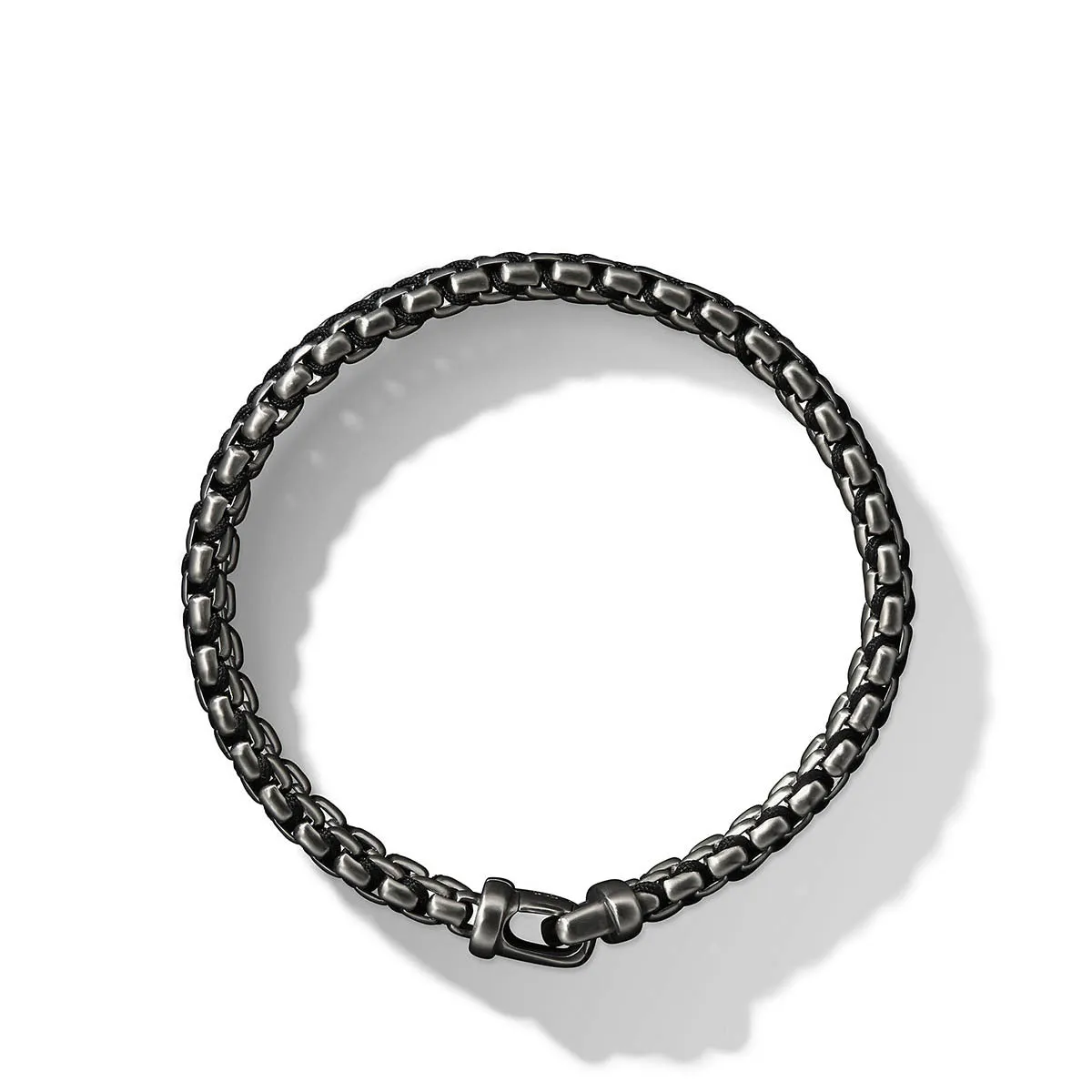 Woven Box Chain Bracelet in Sterling Silver with Black Nylon