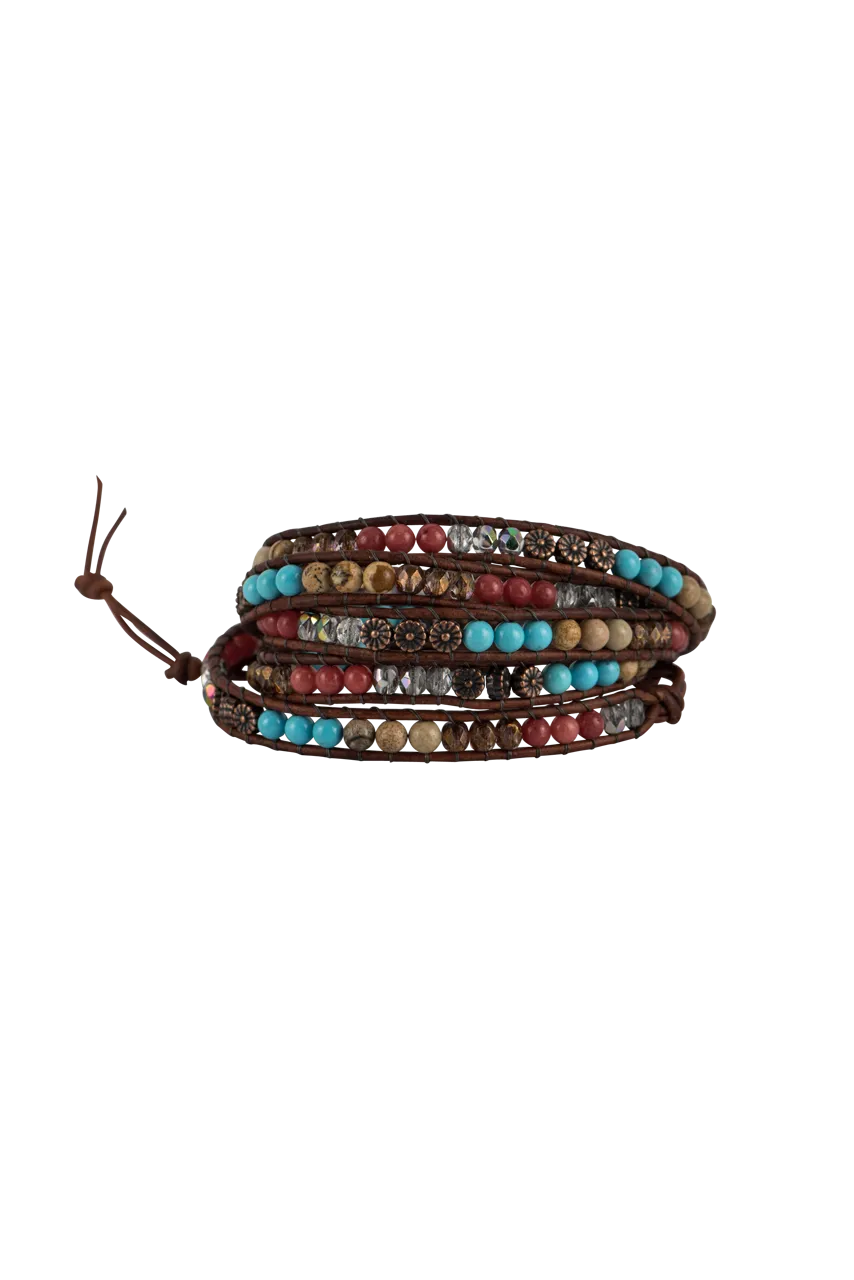 Wrapped To Wear Turquoise and Coral Bead Bracelet